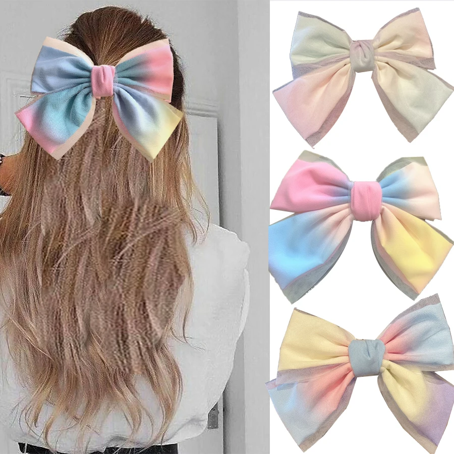 

1PC Sweet Solid Hair Bow For Woman Girls Elegant Satin Lace Hair Clips Barrettes Bowknot Rainbow Color Hairpin Hair Accessories