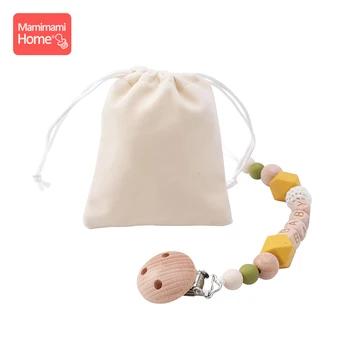 

Baby Wooden Teether Pacifier Clip And Cloth Bag Chain Personalized Name Silicone Bead Beech Blank Nipple Holder Children'S Goods