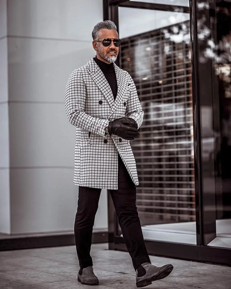 Модные мужские костюмы из смеси полиэстера шаль с отворотом Traje Hombre длинный клетчатый костюм на заказ