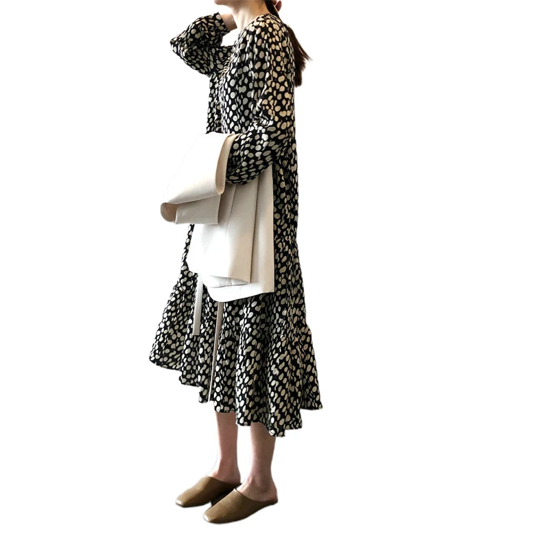 

Tangada fashion women print midi dress long sleeve ladies vintage chiffon dress high quality ASF32