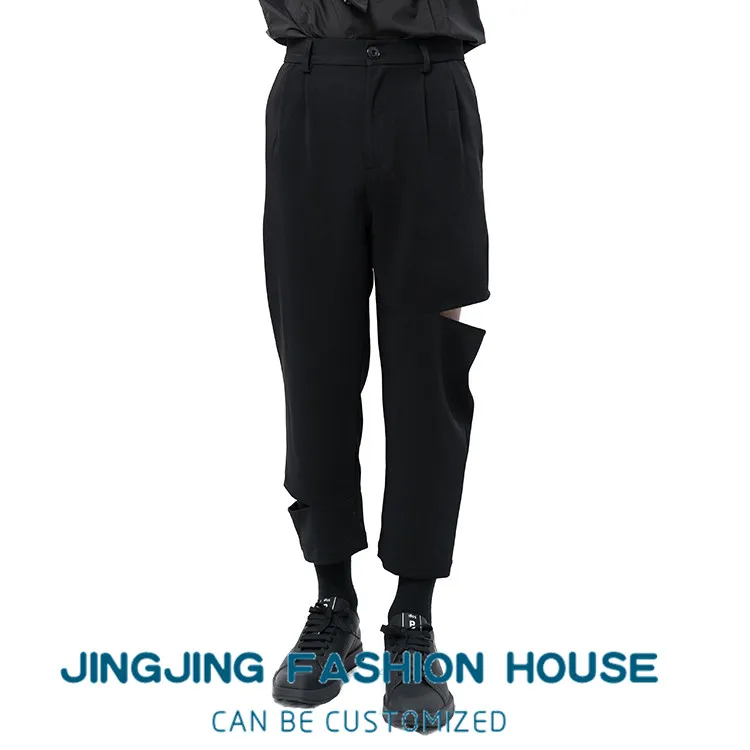 S-6XL!! 2021New Men's Casual Pants Nine-Cent Pants Ripped Slip Black Harlem Casual Pants