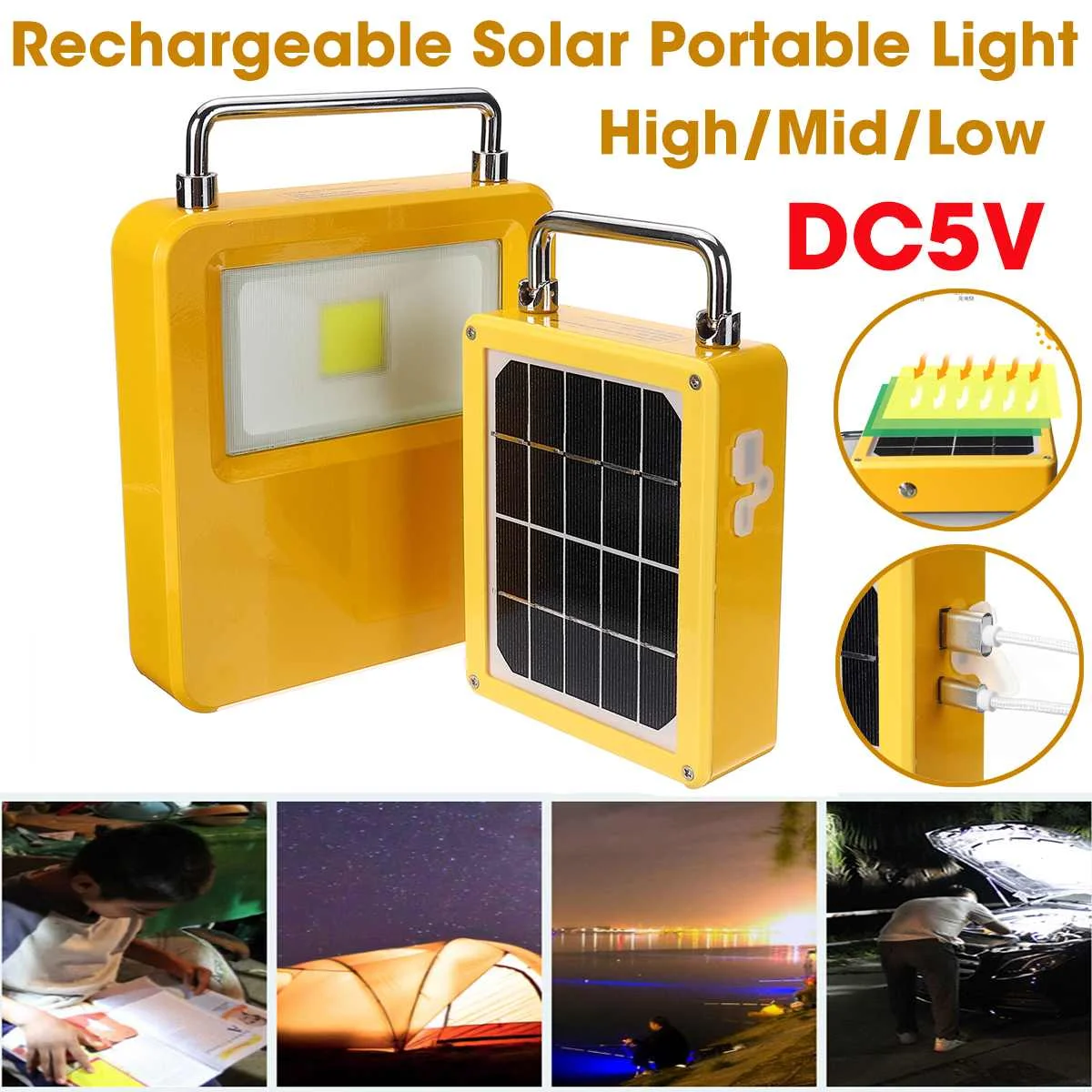 Rechargeable LED Camping Light Solar Portable Lanterns Light Solar Lamp Tent Lantern USB Charger Port Outdoor Hiking Emergency