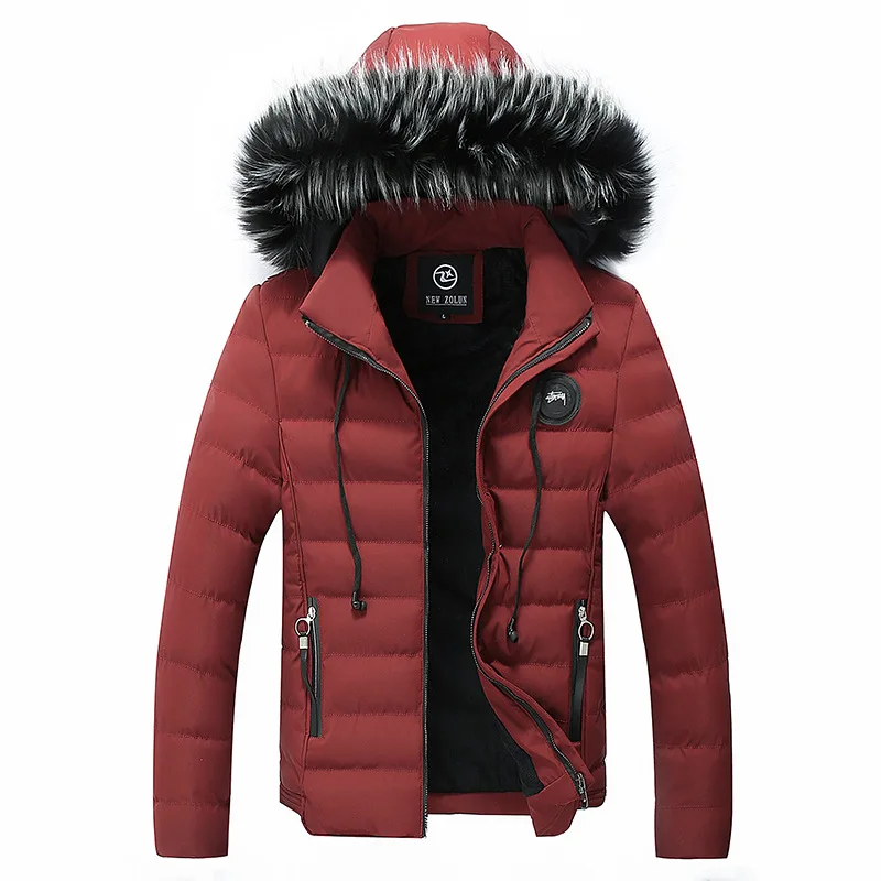 Лидер продаж, зимняя куртка для мужчин, новинка, Повседневная тонкая парка с капюшоном, Мужская шерстяная подкладка, верхняя одежда, теплые парки, высокое качество, меховой воротник, мужские пальто - Цвет: HQ912 Red