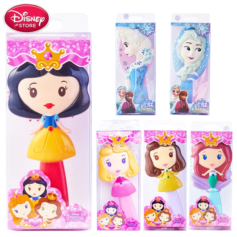 

Con caja de Disney bebé peine Disney Frozen Anna Elsa Rapunzel bella nieve blanca princesa cepillo de pelo para niños regalo de bebé el cuidado del cabello