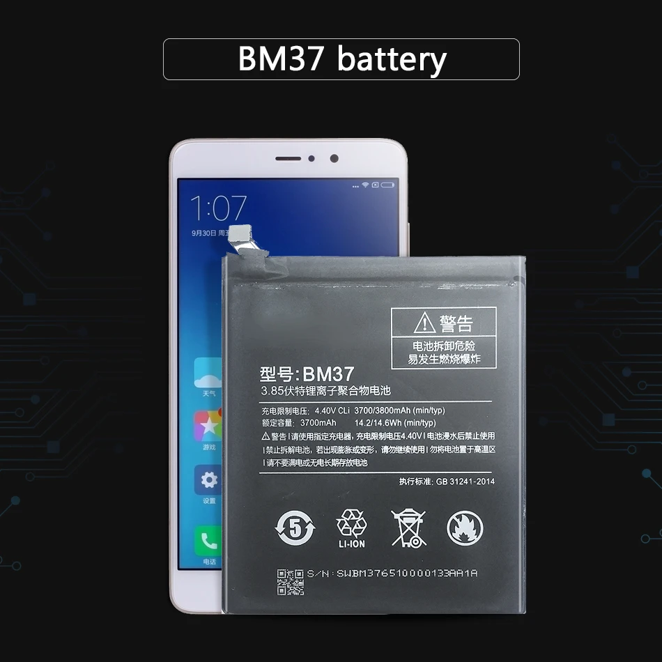 Аккумулятор BM37 3800mAh для Xiaomi mi 5s Plus mi 5s Plus мобильный телефон Сменное напряжение полимерный литий-ионный аккумулятор