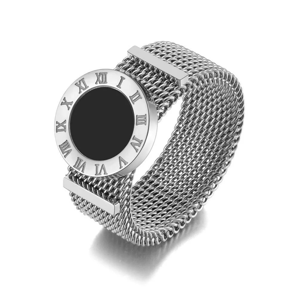 JeeMango Original Design Roman Numeral Network Chain Rings Titanium Stainless Steel Black Acrylic Wedding Ring For Women JR20092,wedding rings,stainless steel ring,ring set,wedding ring