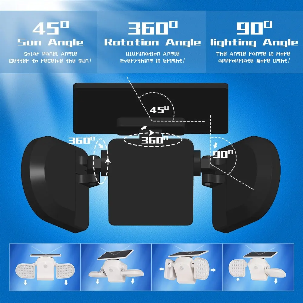 Солнечный свет, 2 головы, датчик движения, настенный водонепроницаемый 56 светодиодный, наружный, внутренний, светодиодный, солнечный