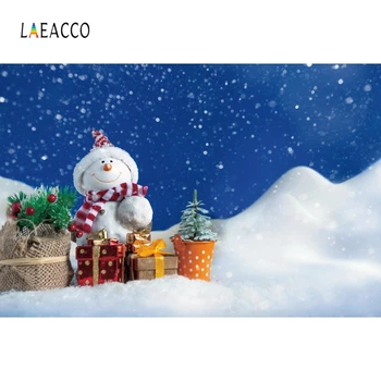 

Laeacco Snowman Snow Bokeh Potted Plants Gifts Photography Backdrops Photo Backgrounds Christmas Photophone For Photo Studio
