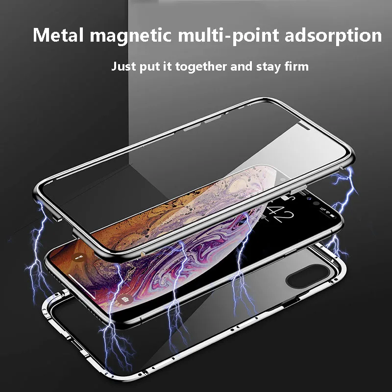 Магнитный металлический стеклянный чехол для iPhone XS Max XR X 8 7 6s 6 Plus двухсторонний из