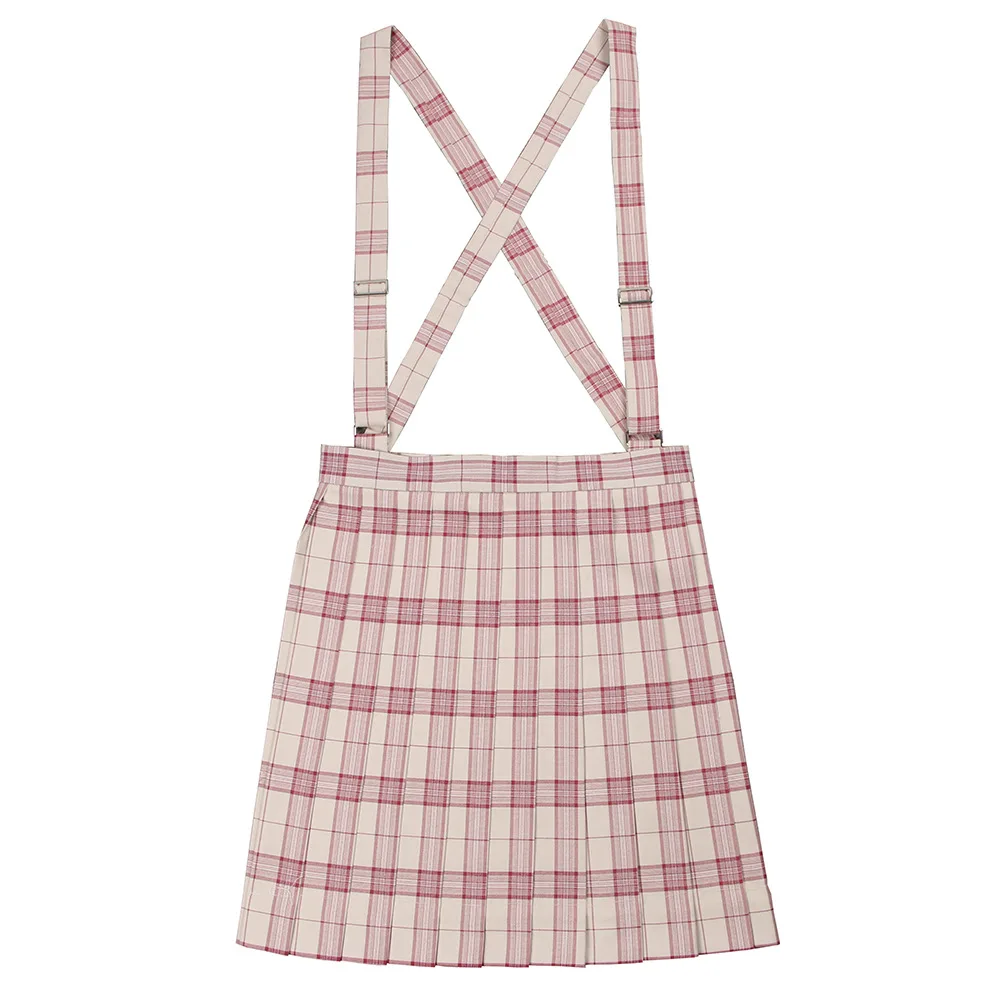 Suspender Skirt Свободная юбка с высокой талией пурпурно-красная белая клетчатая JK Униформа плиссированная юбка весна осень школьная форма юбка Мори для девушки - Цвет: Suspender Skirt
