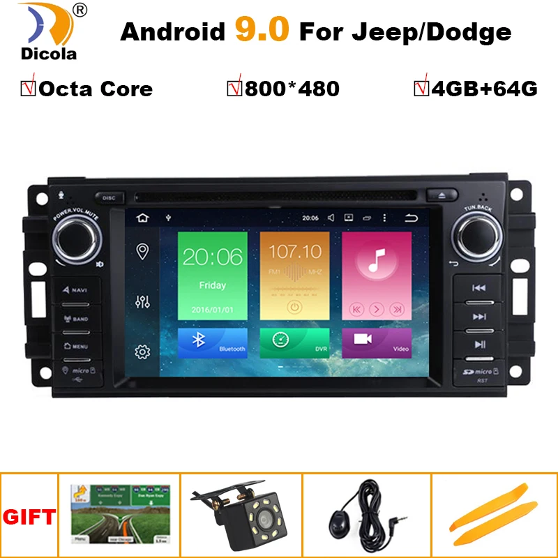 Clearance 6.2" HD Octa Core 4G+64G Android 9.0 Car DVD for Jeep Cherokee 2008 2009 2010 Wrangler car stereo for Dodge radio for Chrysler 0