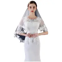 Veu de noiva, Кружевная аппликация, два слоя, короткая вуаль, свадебная фата, с гребнем, свадебные аксессуары, фата невесты, элегантная