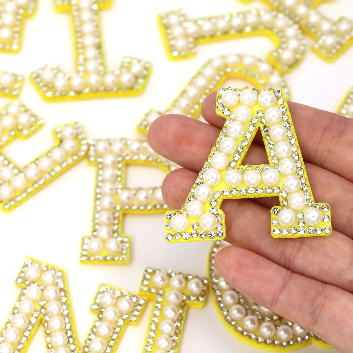 2 Bling Sparkle Rhinestone Iron On Sew Patches Alphabet Letters Badges  Applique