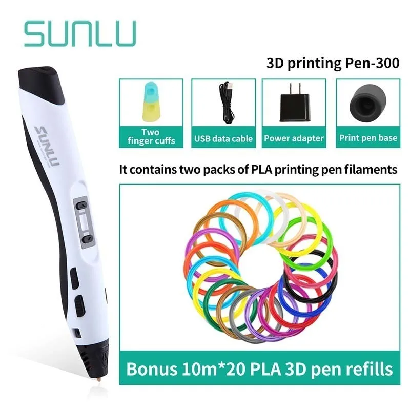 SUNLU, SL-300, 3D ручка для детей, для изучения мозгов, 3D печать, ручка, включает Экологичные пла нити, Новое поступление, 3D Ручка, коробка