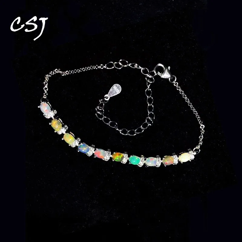 

CSJ Real Natural Black Opal Bracelet Sterling 925 Silver Ethiopia Gemstone 3*4mm Bangle Jewelry for Women Birthday Party Gift