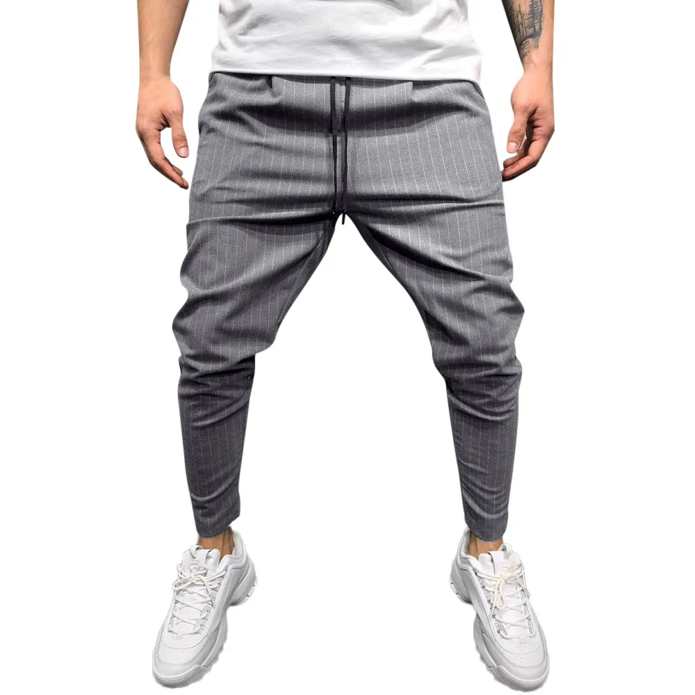 mens pants fashions men 2019 Fashion Men's Casual Solid Color Loose Striped Pocket Rope Pants Trousers Jogging Pants Jeans 8.29