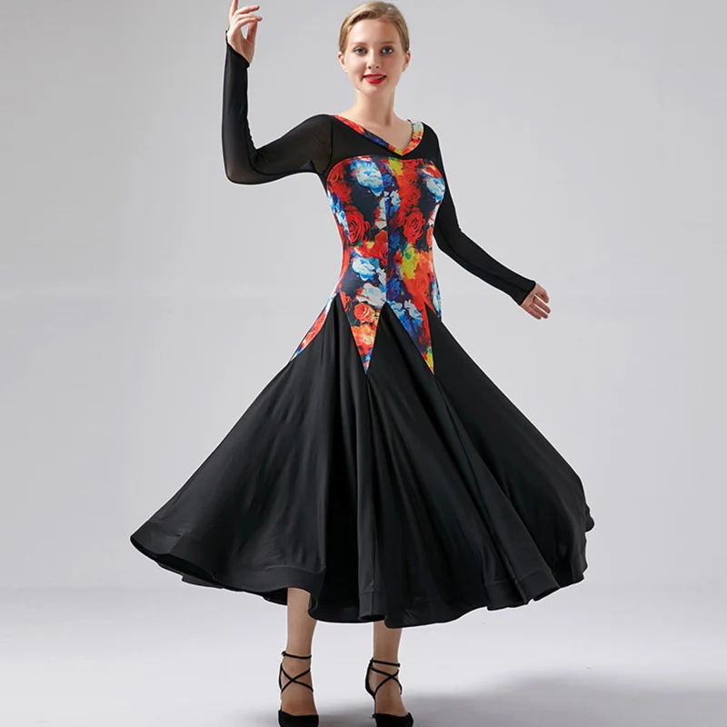 NEW Black Green Ballroom Competition Dance Dress Women Modern Tango Waltz Standard Dress