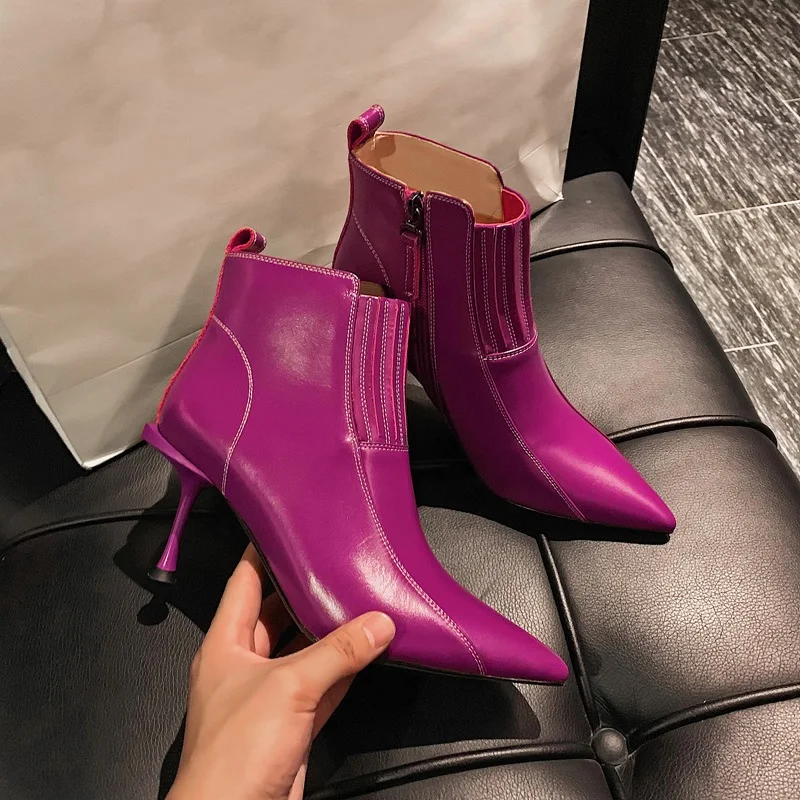 ZVQ-зимние новые модные пикантные ботильоны женская обувь с острым носком из высококачественной натуральной кожи Прямая поставка, размер 33-40