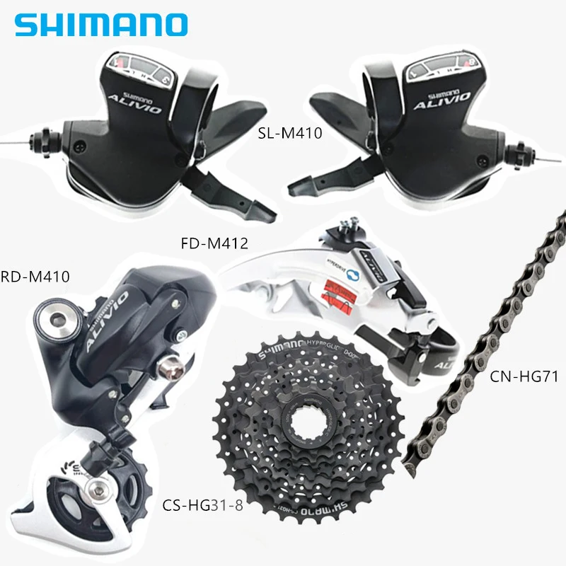 SHIMANO Alivio M410 Groupset RD-M410 FD-M412 Derailleur SL-M410 Shifters HG41-8 HG31-8 Cassette HG71 Chain MTB Bike 3x8 24 Speed