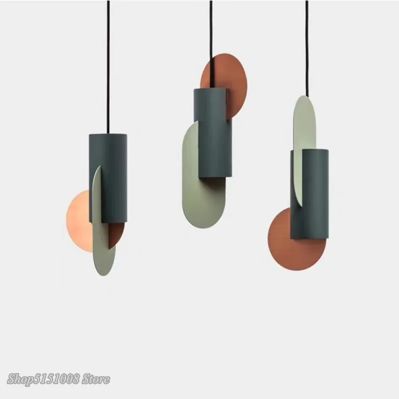Nordic Modern pendant light color matching single head hanging lamp green cylindrical LED bedroom Home decor lighting Fixtures