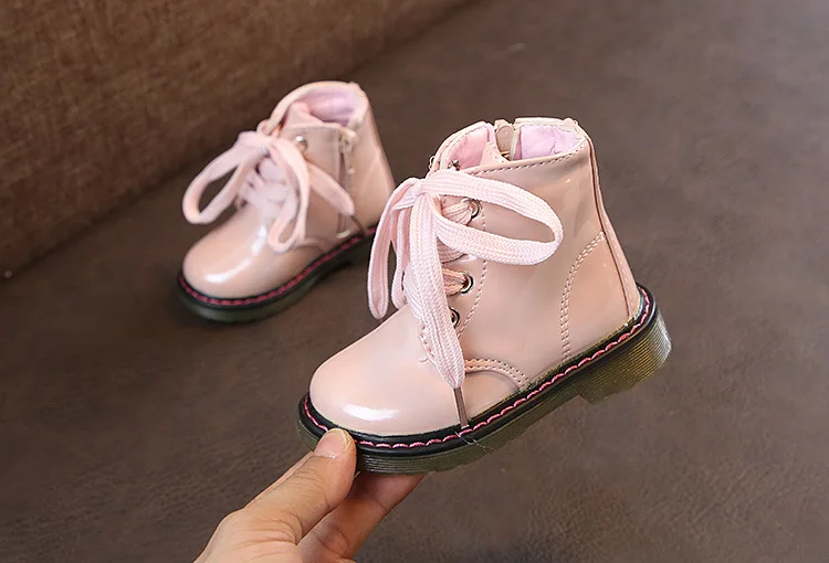 Г. Новая детская кожаная обувь из лакированной кожи для девочек и мальчиков водонепроницаемые детские сапоги теплые зимние сапоги 1, 2, 3, 4, 5, 6 лет - Цвет: pink