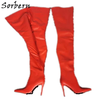 

Sorbern Orange Red Thigh High Boot Women Long Stilettos High Heel Pointed Toe Custom Ankle Calf Thigh Girth Over The Knee Boots