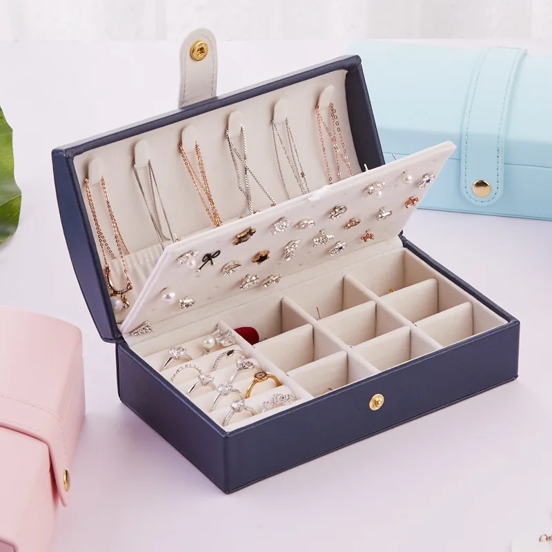 

Pu Earring Jewelry Box Double Layer Storage Organizer Large Capacity Travel Small Ring Multifunctional MakeUp Organizer Lipstick