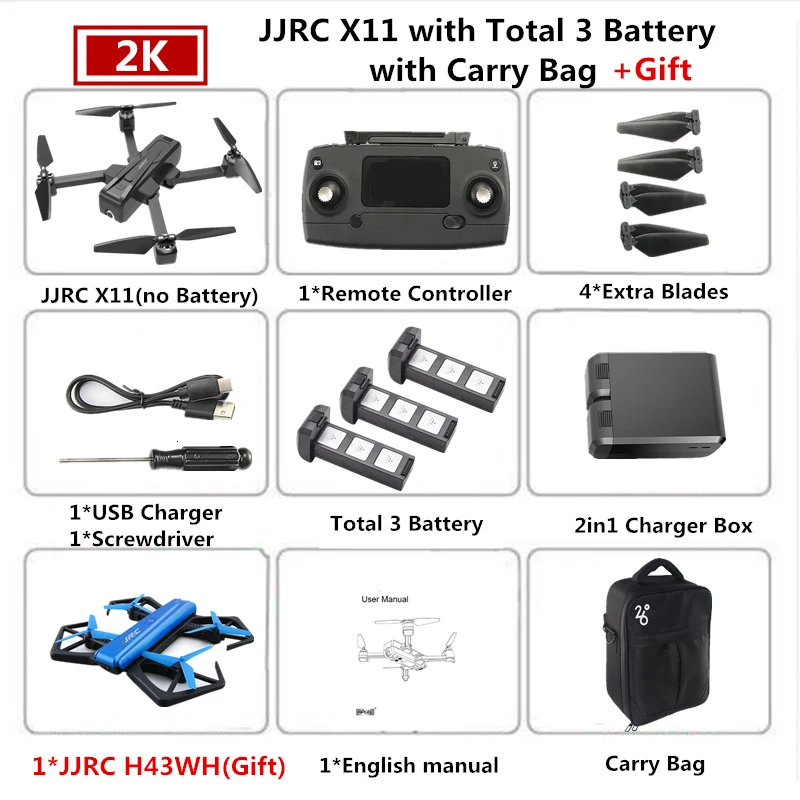 JJRC X11 gps Радиоуправляемый Дрон Квадрокоптер с 5G WiFi 2K HD камера 20 минут Летающий бесщеточный Квадрокоптер Следуйте за мной Дрон VS B4W F11 - Цвет: B6 Carry Bag