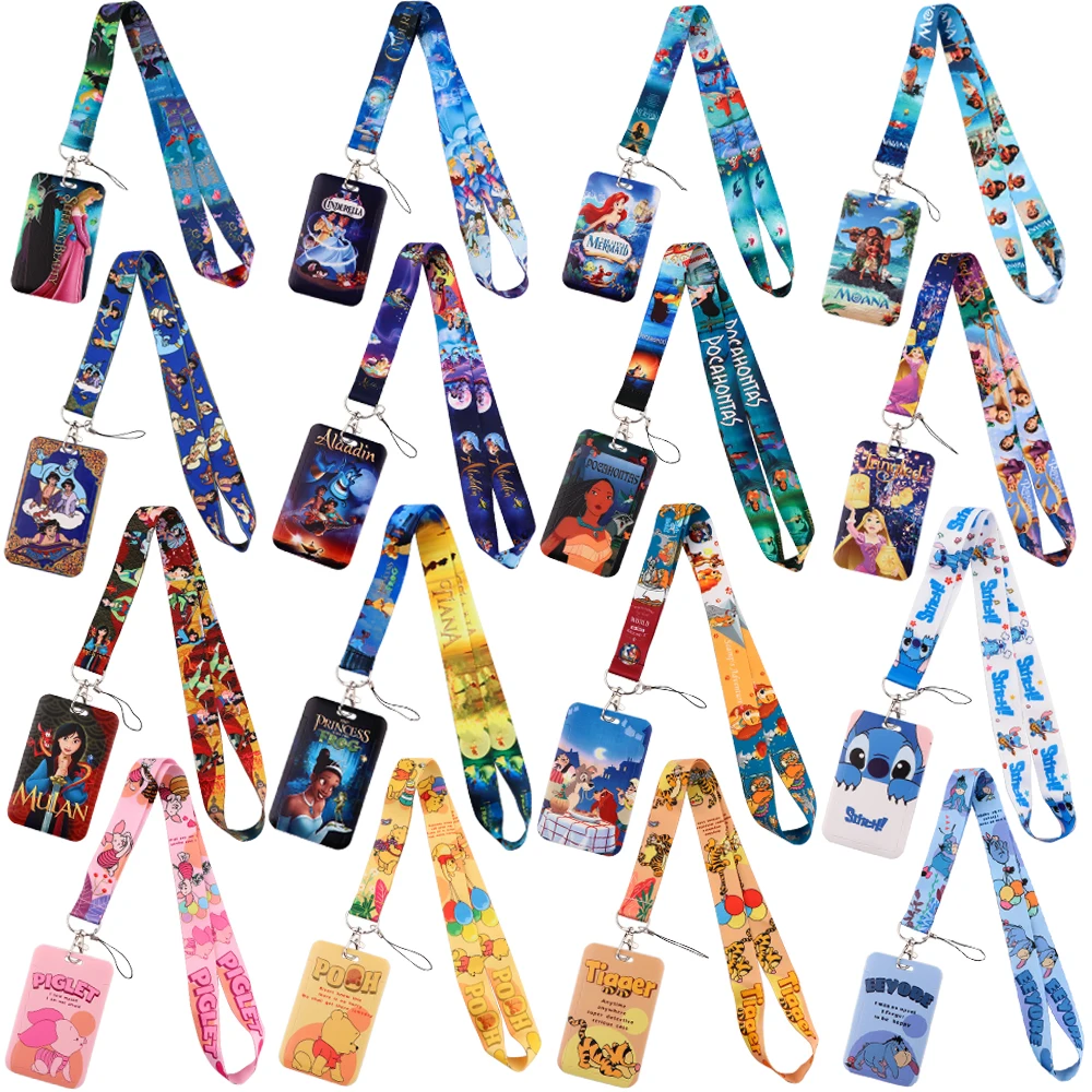 99 Styles Mickey Mouse Lanyard Pooh Bear Toy Story ID Card Holder Badge Holder Princess Neck Strap Cartoon Keychain Lariat Gift