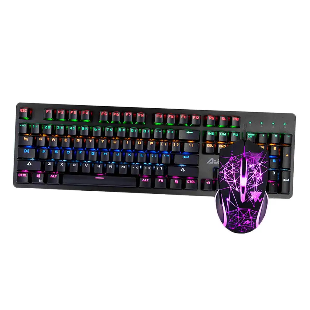 AJAZZ 104Key Mechanical Keyboard Mouse Combos Gaming Keyboard Mouse Set LED Backlit Switches 2400DPI Mouse