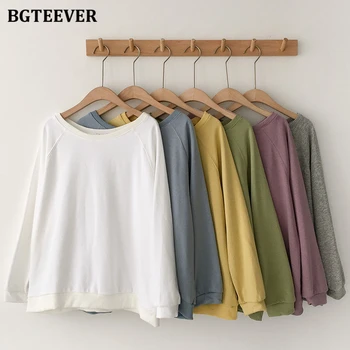 

BGTEEVER Casual Loose Full Sleeve Womens Sweatshirts 2020 Autumn Winter Oversize Hoodies Solid Color Female Pullovers Outwears