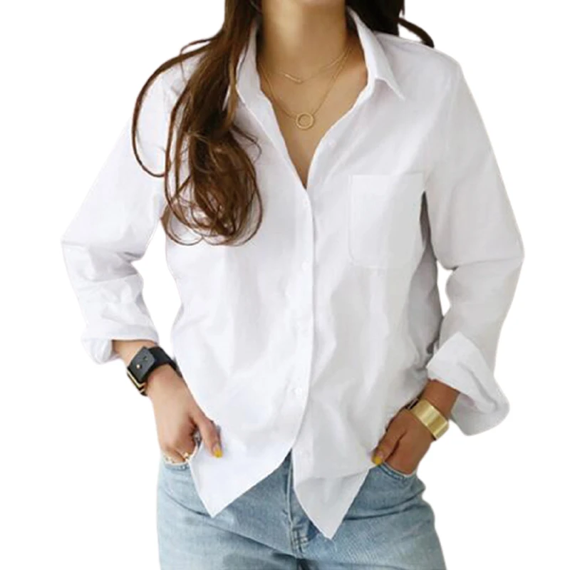 Ladies Loose Shirt Women Blouse Casual Lady Soft White OL Style Womens Tshirt Workwear Office Female Tops Pure New Lapel Blouses