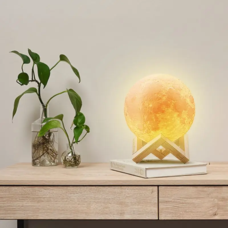 3D Printing LED Moon Lamp 16 LED Colors USB Charging Rechargeable Nightlight Remote& Touch Control PVC& wood 12 HOURS