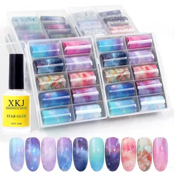 

Nail Transfer Foil 10 Rolls Of Starry Nail Sticker For Nail Tip Decoration And Star Glue Bottle Of Nail Polish 10ml Set