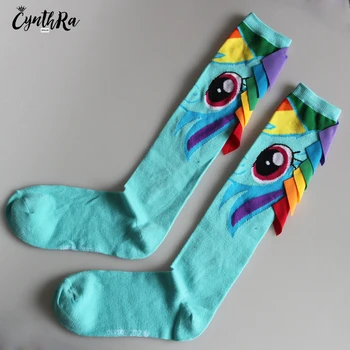 

CYNTHRA Sock Woman Top Cute Shand-Sewn Sweet Cartoon Pony High Tube Female For Girl Student Breathable Harajuku Dance Socks