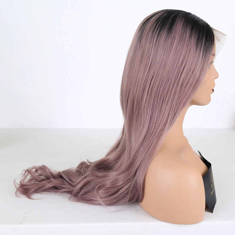 RONGDUOYI, средняя часть, Омбре, фиолетовый, жаропрочное волокно, синтетический парик на кружеве, длинные волнистые, два тона, передние парики на кружеве для женщин