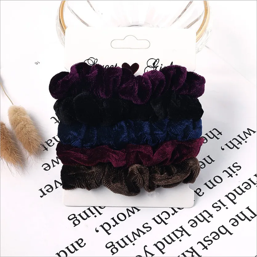 1Set Vintage Korea Velvet Scrunchies Elastic Hair Bands Solid Color Headwear Striped Hair Ties Ponytail Holder Hair Accesories hair clips for women Hair Accessories