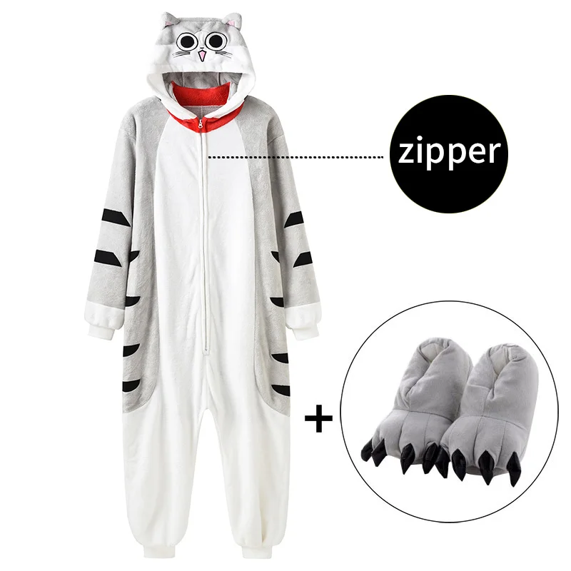 Women Girl Adult Kawaii Cat Onesie With Slippers Kitty Pajama Animal Kigurumis Winter Warm Soft Homewear Party Jumpsuit