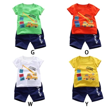 

2019 Summer Baby Clothes Boys And Girls Short Sleeve Cartoon Car Print T-shirt Tops+Shorts Casual Outfits Clothes Sets