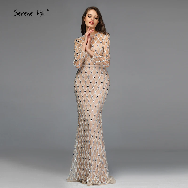 В мусульманском стиле с длинным рукавом обнаженные Серебряные платья для выпускного вечера новейший дизайн О-образный вырез Роскошные платья для выпускного вечера BLA60977