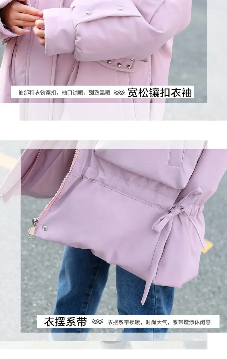 Пуховик для девочек теплая детская пуховая парка с вышивкой Фламинго пальто с натуральным мехом для детей-подростков, плотная верхняя одежда для холодной зимы