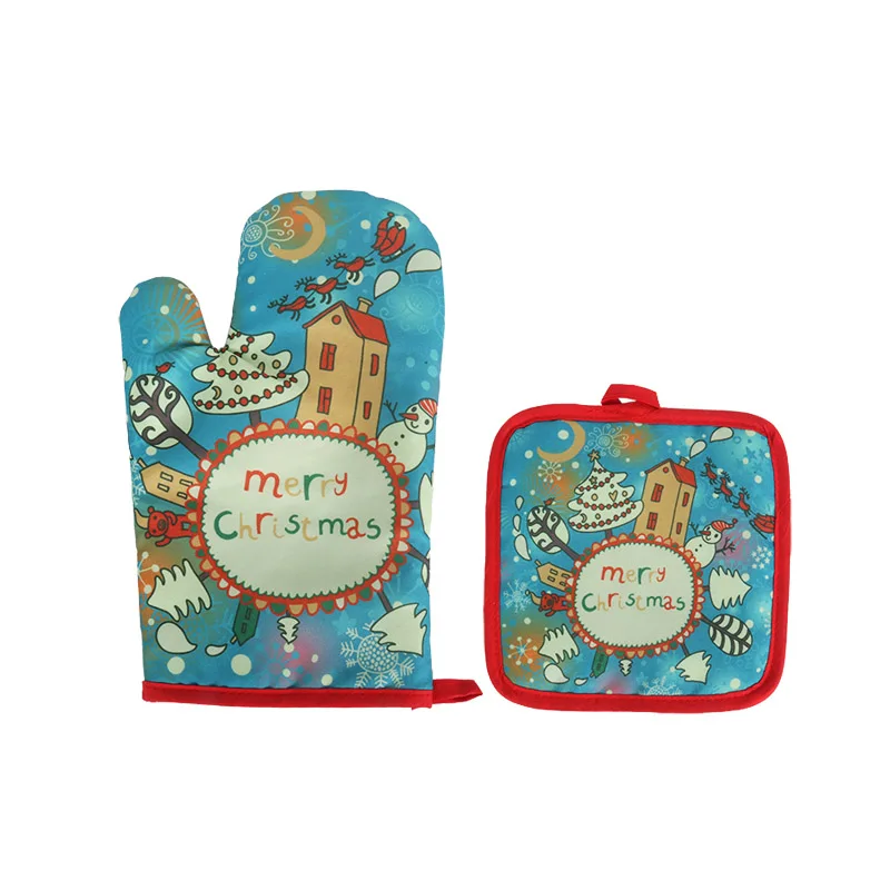 style 1 Navidad, 2 шт., рождественские перчатки для выпечки, анти-горячие перчатки, аксессуары для дома, перчатки для микроволновой печи, коврик, kerst noel вечерние принадлежности - Цвет: style 1