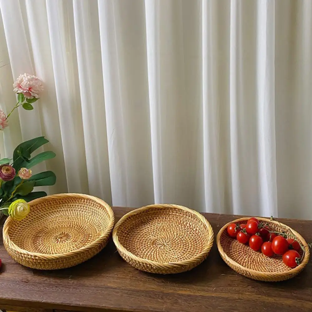 Beautiful Wicker Tray Wear Resistant Basket Handmade Not Easily Deformed Fruit Food Hand-Woven Rattan Tray 3