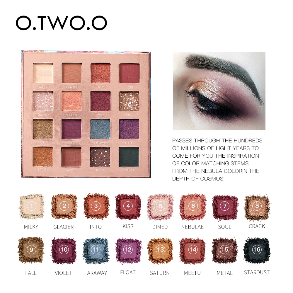 

O.TWO.O Stellar Romance Eyeshadow Palette Charming Pigment Eye Shadow Matte Shimmer Glitter Powder Lasting Makeup 16 Colors
