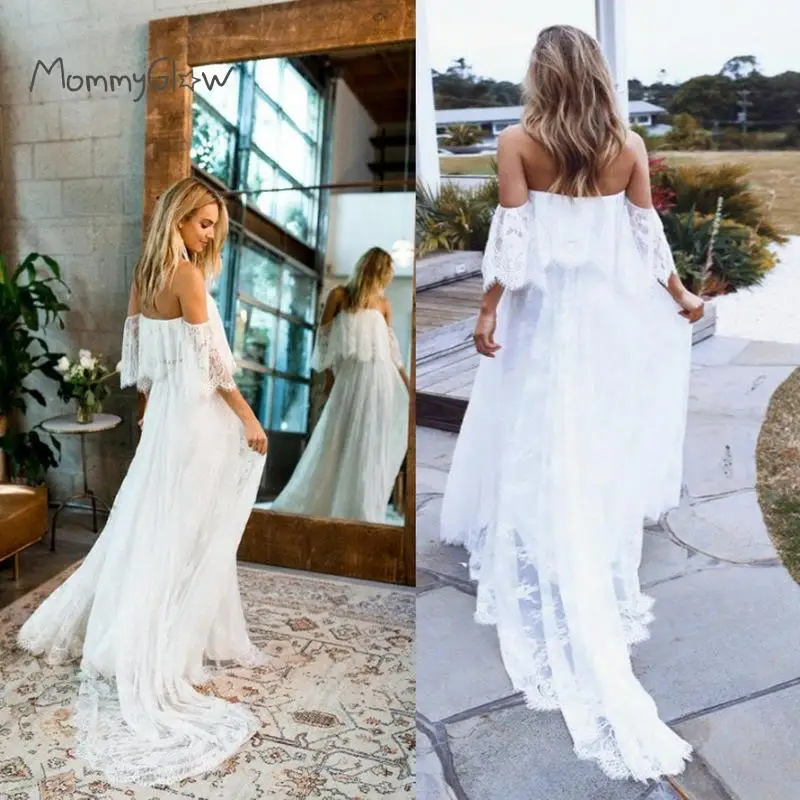 

Lace Maxi Gown Maternity Dresses For Photo Shoot 2020 Off Shoulder Women Sweep Length Train Over Lace Pregnancy Photography Prop