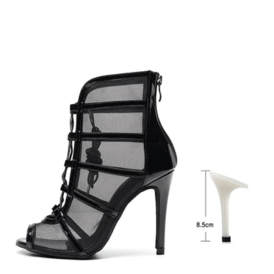 Woman High Top Latin Dance Shoes Red Black Ballroom Dance Boots Women Salsa Tango Dancing Shoes Girls Soft Bottom Party Sandals black-8.5cm