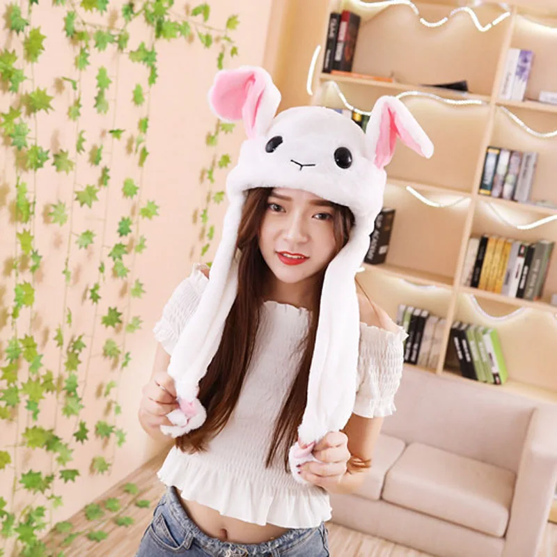 Moving Hat Rabbit Ear Plush Toy Airbag Cap Stitch Pikachu Lighted Hat Kid Gift Mickey Minnie mouse Doraemon Doll Cosplay Hat - Цвет: Небесно-голубой