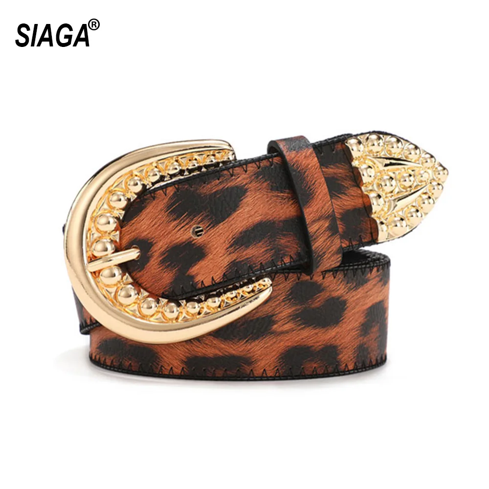 Ladies Good Quality PU Leather Belts Women's Casual Fashion Design Leopard Yellow Belt for Women Skirt 4.1cm Width AK027