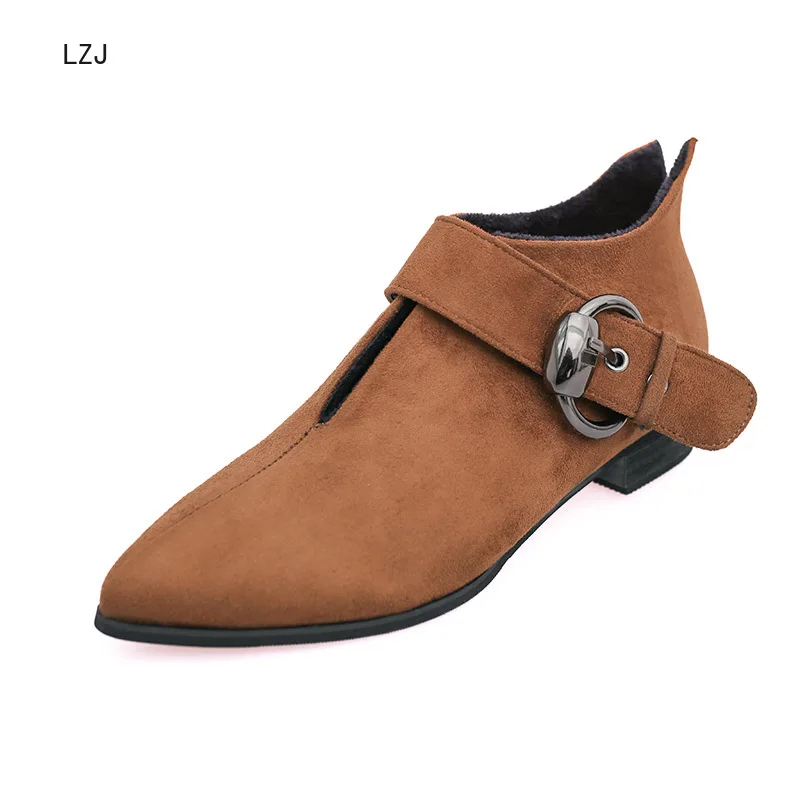 

LZJ 2019 Short Boots Woman Autumn Winter New Pointed Martin Boots Belt Buckle Women Boots Fashion Ankle Boots Martin Boots