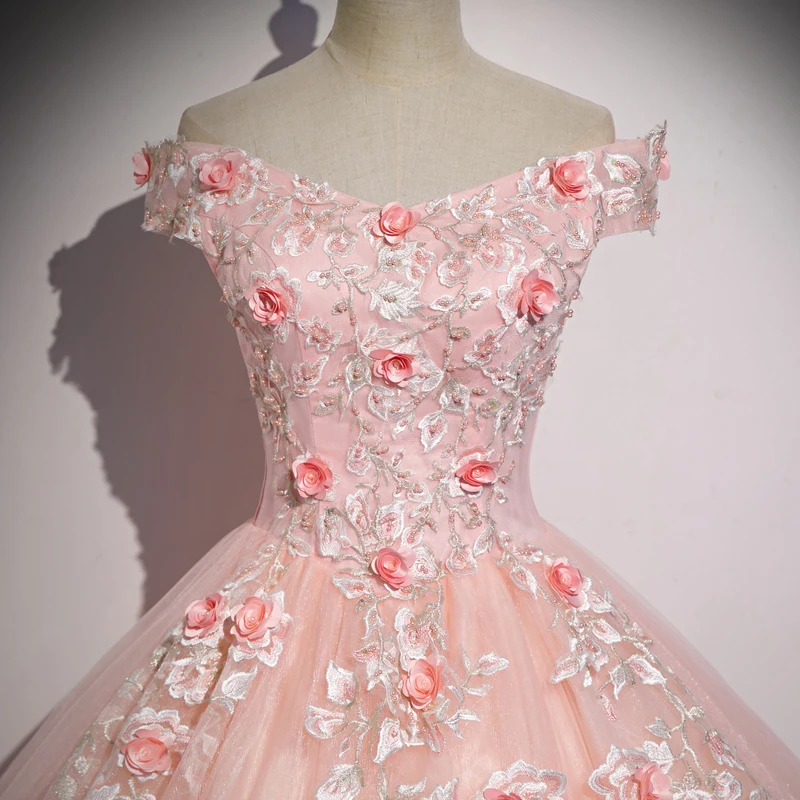 Off The Shoulder Quinceanera Dresses Lace Flower Party Prom Formal Ball Gown Sweet Floral Print Quinceanera Vestidos